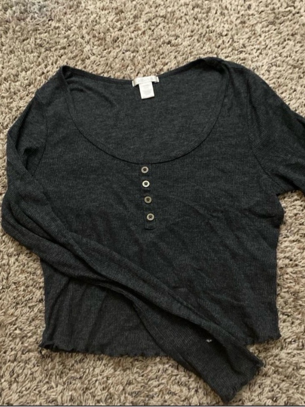 Bozzolo Dark Charcoal Ribbed Scoop-Neck Long Sleeve Top